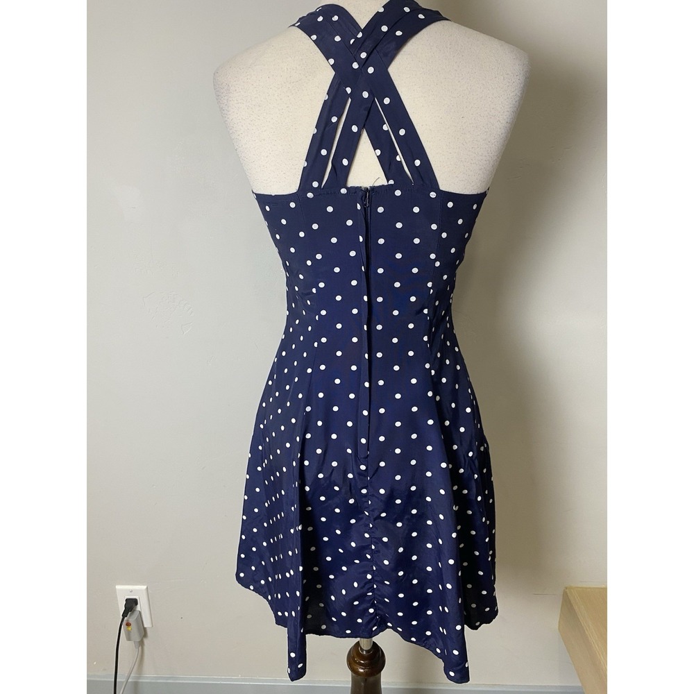 VTG 90's My Michelle Navy With White Polka Dots Party Summer Mini Dress 5/6 - Picture 2 of 5
